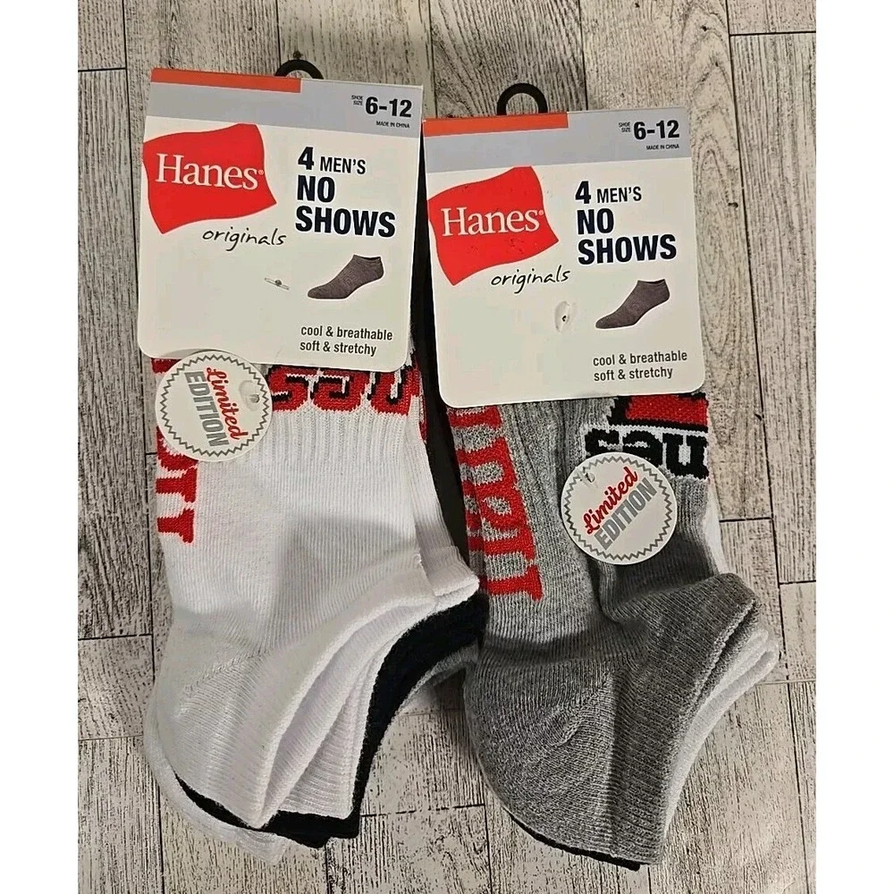Hanes Socks NO SHOWS Mens 4pk Shoe Size 6-12 Lot of 2 Soft Stretchy Gray White